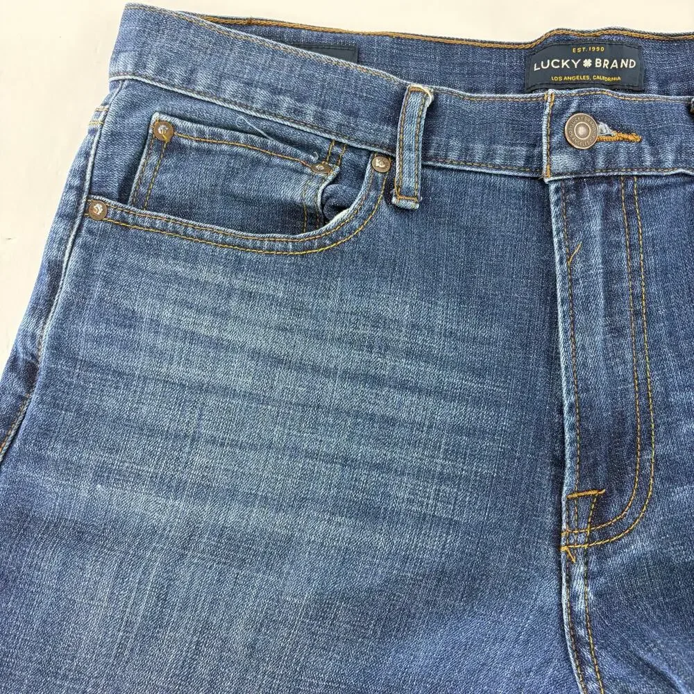 Lucky Brand Men's Straight Leg Jeans 36x32 Medium Wash Gold Stitch